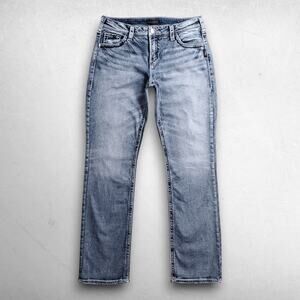 Silver Suki Baby Boot Jeans Women 31 Blue Md Blue Thick Stitch Stretch Cowgirl